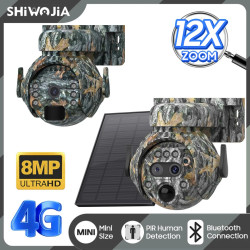 Соларна камуфлажна ловна камера за външни пространства с 4G връзка, 8MP 12X Zoom