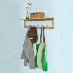 Бамбукова закачалка за коридор или антре с рафт и 6 места за дрехи, кърпи и др.