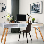 Офис маса компютърно бюро, стилна бяла работна маса писалище с чекмеджета