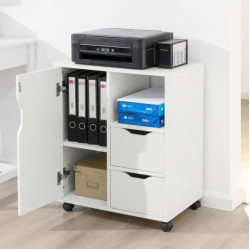 Подвижен шкаф на колелца маса за принтер с едн врата, две чекмеджета и   регулируем вътрешен рафт.
