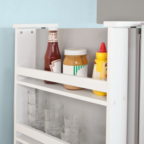 Висящ рафт тип кухненски шкаф за хладилник с 3 плота, пръчка + 5 метални куки за закачване 