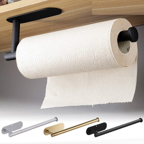 Стоманена стойка държач за хартиено руло с лесен монтаж чрез залепване или болтове подходящ за баня, кухня, килер