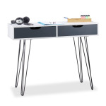 Стилно бяло дизайнерско бюро маса с метални крака и 2 сиви чекмеджета и достатъчно място за краката