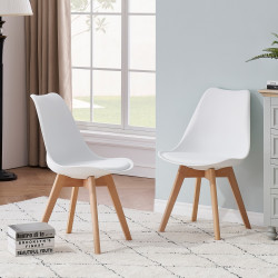 Сет от 4 стола с модерен изчистен дизайн от дърво и PP пластмаса, стабилен и оригинален дизайн, кухненски стол норвежки стил, посетителски стол с PU омекотяване 