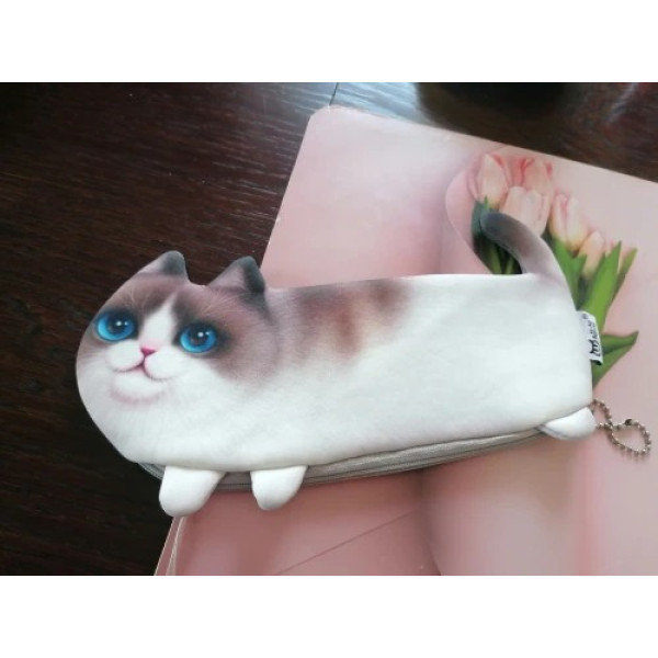 Забавен несисер котка, калъфче за химикали чантичка с цип за материали с формата на реалистична симпатична котка