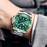 Стилен водоустойчив мъжки часовник с открояващ се дизайн, фосфорициращи часове и стрелки и метална каишка тип пеперуда в 7 различни цвята 