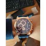 Масивен спортен мъжки часовник хронограф с изключителен дизайн от розово злато и дебела мека силиконова каишка