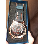 Масивен спортен мъжки часовник хронограф с изключителен дизайн от розово злато и дебела мека силиконова каишка