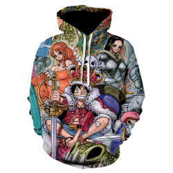 Цветен суичър блуза с качулка изцяло принтиран с гериоите от манга книгата и аниме филма One Piece Pirate Warriors