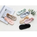 Комплект от 5 чифта невидими къси дамски чорапи тип терлици изработени от полиестер с флорална бродерия на цветя страхотни за лятото с избор от 7 пастелни цвята