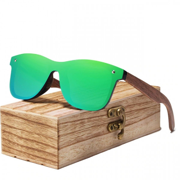 Слънчеви очила с поляризирани стъкла, с дървени дръжки и дървена кутийка с цветни огледални стъкла