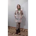 Стилно дамско карирано палто с пухче на яката, подходящо за есен и зима, яке с каре за офиса или навън 
