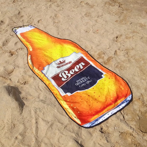 Микрофибърна плажна кърпа хавлия за плаж с принт и форма на бутилка бира с размер 180см х 72см 