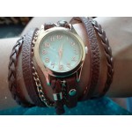 Кварцов дамски часовник със стилна кожена каишка гривна в 7 различни цвята
