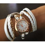 Кварцов дамски часовник със стилна кожена каишка гривна в 7 различни цвята